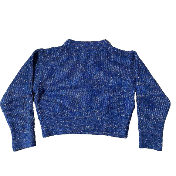 Hidden Forest Market Womens Sweater Sz M Blue Rainbow Metallic Thread Cropped - Picture 2 of 6